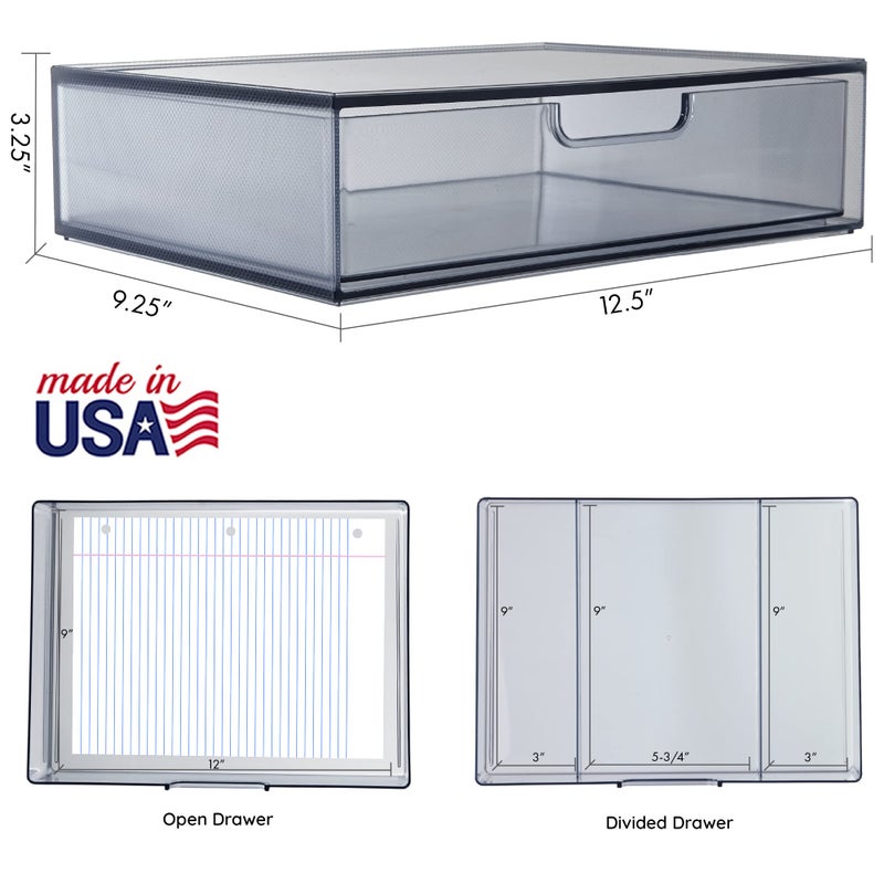 STORi STAX Plastic Stackable Organizer Drawers (Set of 2) Classic Grey | 12.5"" Wide | Set Includes One Open Drawer & One Divided Drawer | Organize Office Desk Accessories & Sort Paper | Made in USA - Image 5